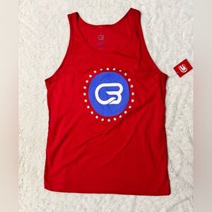 NWT- CycleBar Red Men’s Cotton Tank Top with Blue and White Star Logo